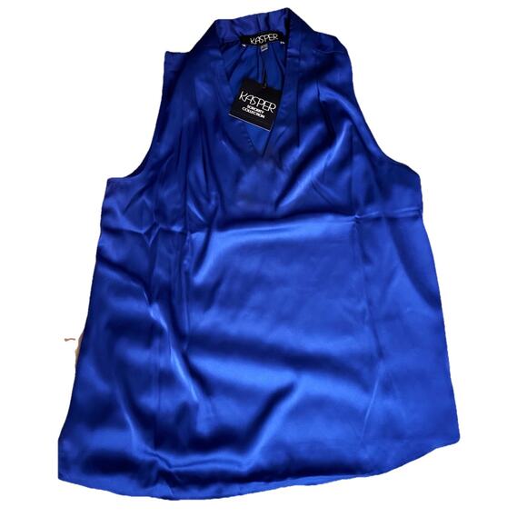 Kasper V Neck Sleeveless Top Size S MSRP $59 Royal Blue - Picture 1 of 4